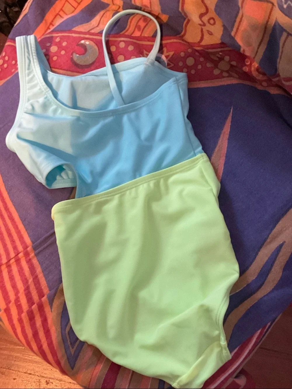 Kids Light Blue and Light Green One-Piece Swimsuit by Breaking Waves NWOT  4/5